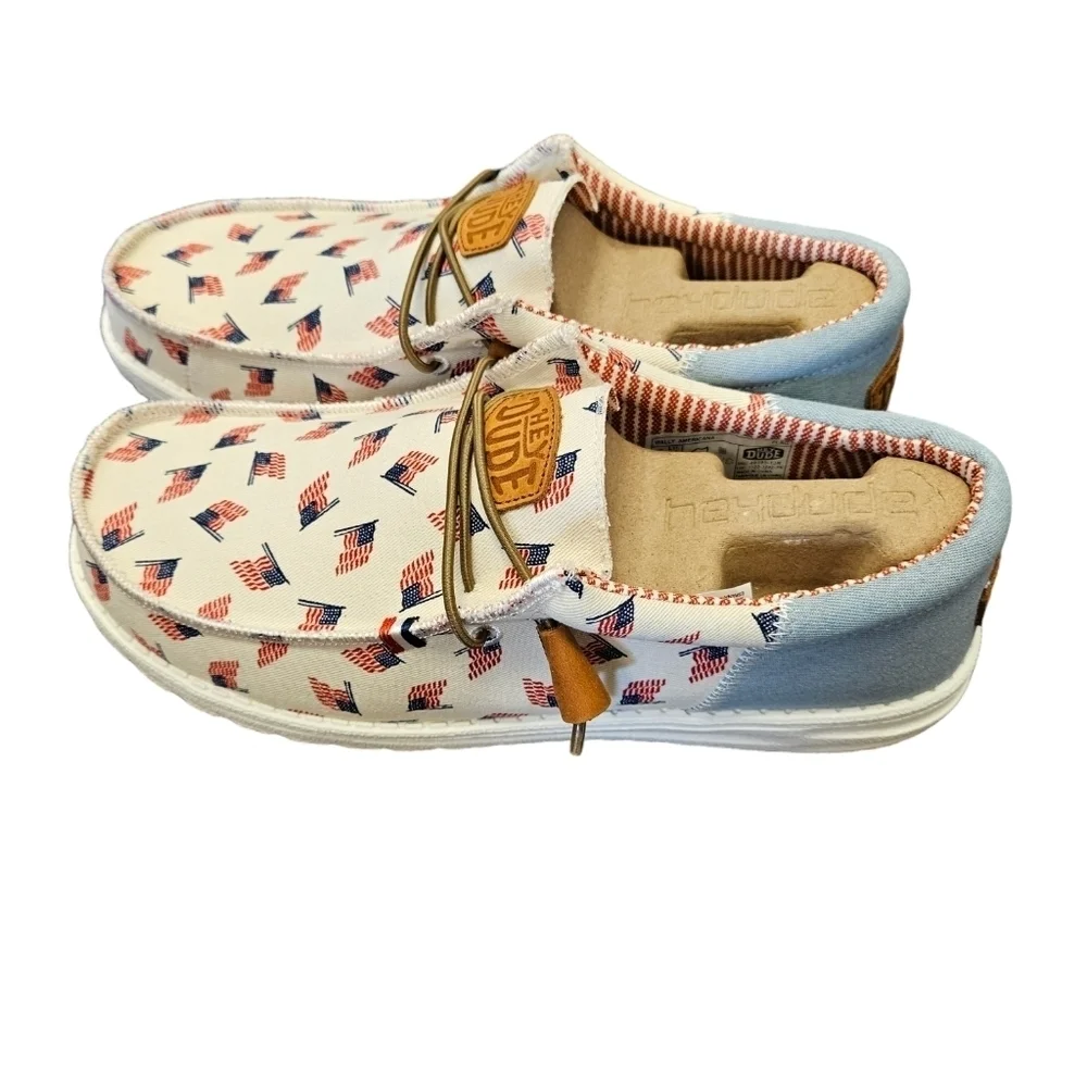 Hey Dude Wally Americana Flag Mens Casual Slip-On Shoes NEW